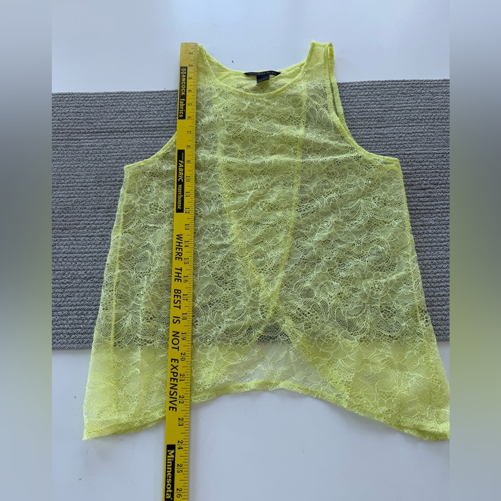 Victoria’s Secret Neon Yellow Sheer Lace Cross Back Tank Top Swim Cover Up Small - Picture 9 of 13